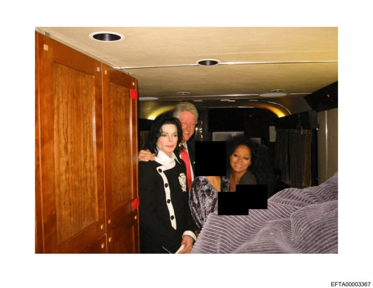 This photo provided by the US Justice Department on December 19, 2025 shows an undated picture of former US president Bill Clinton (C) with US singers Michael Jackson (L) and Diana Ross at an undisclosed location as the Justice Department began releasing the long-awaited records from the investigation into the politically explosive case of convicted sex offender Jeffrey Epstein.