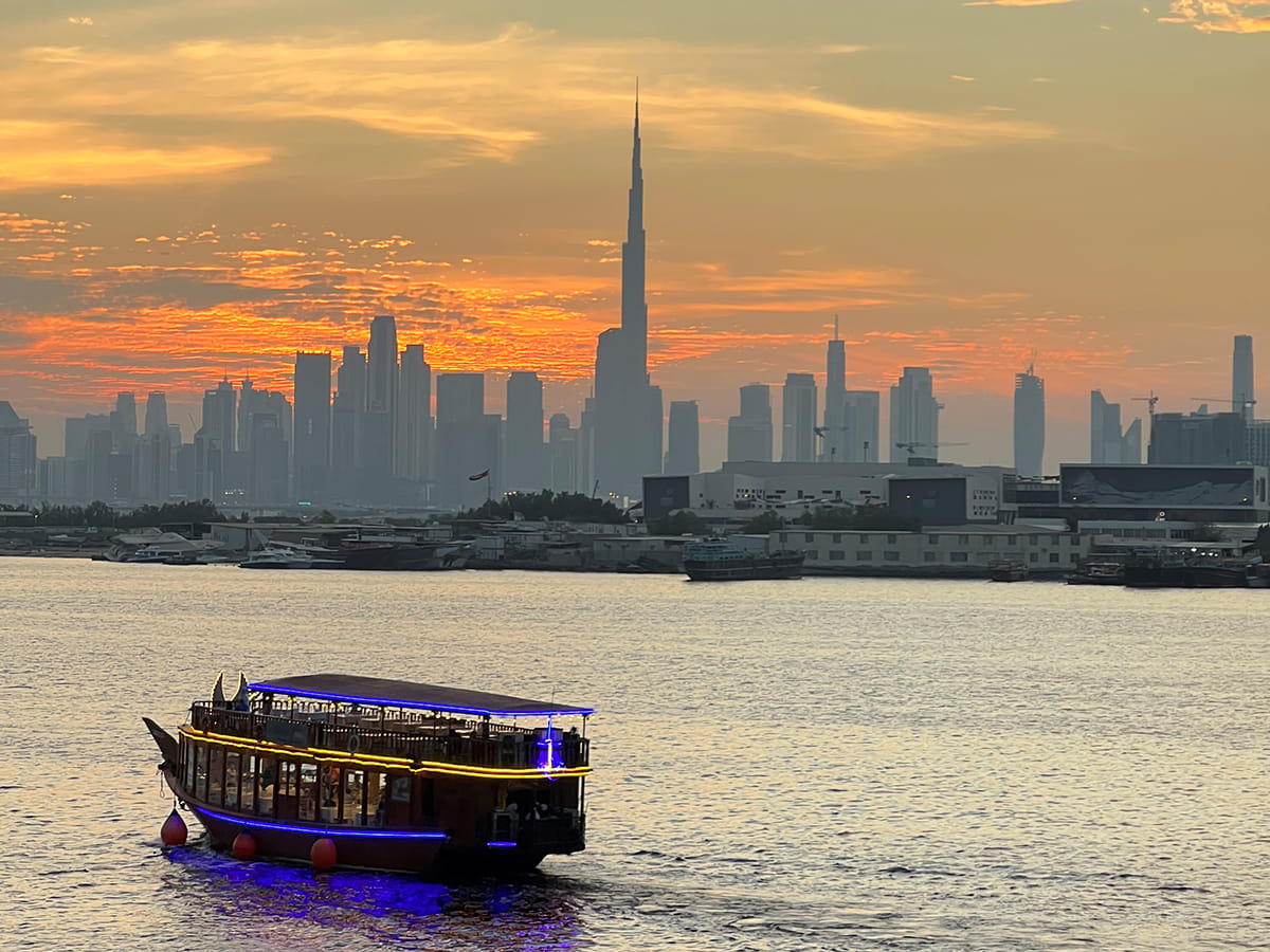 Dubai Creek Harbour seen under calm skies, with the waterfront and skyline creating a striking urban view captured by Fazil Babu.