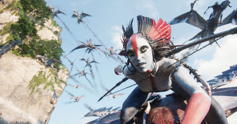 This image released by 20th Century Studios shows Varang, performed by Oona Chaplin, in a scene from "Avatar: Fire and Ash." 