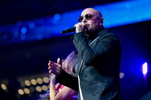 Pitbull during his half time performance during the Team WNBA vs USA Basketball Women's National Team