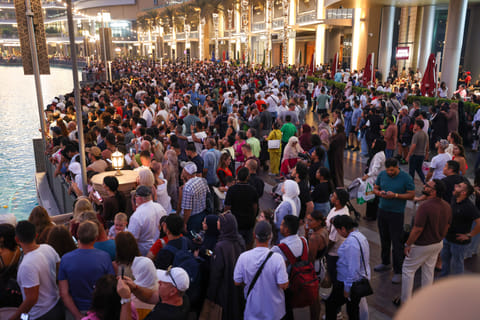Dubai Mall on New Year's Eve. The emirate recorded 19.59 million overnight visitors between January and December 2025 — a 5 per cent increase compared to last year. 