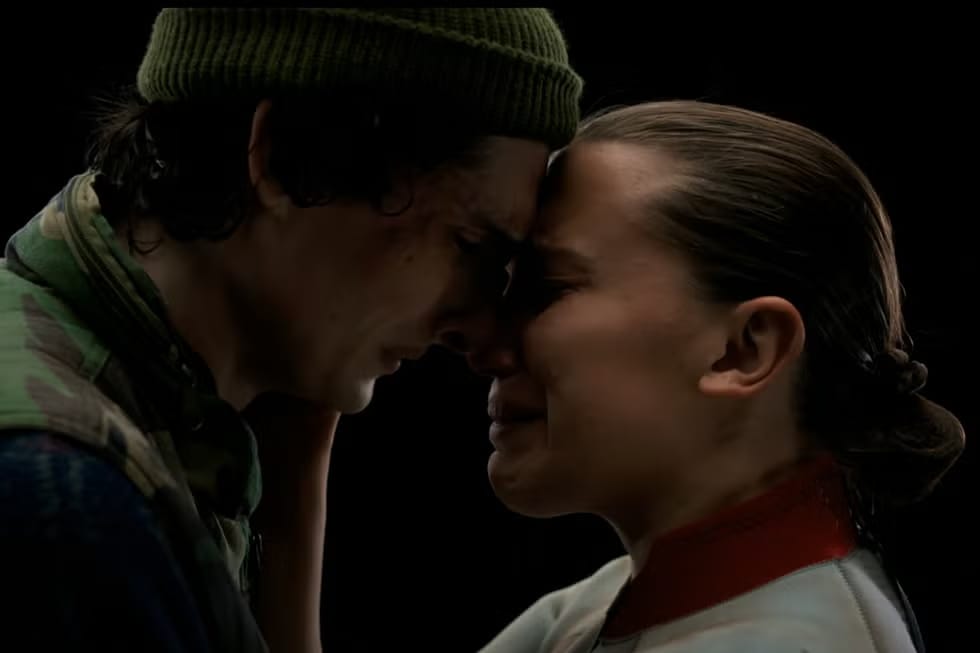 Finn Wolfhard as Mike and Millie Bobby Brown as Eleven in the Stranger Things finale. 