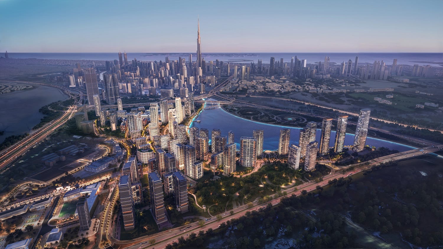 Artist’s impression of Dubai Design District’s new waterfront residential community by Meraas.