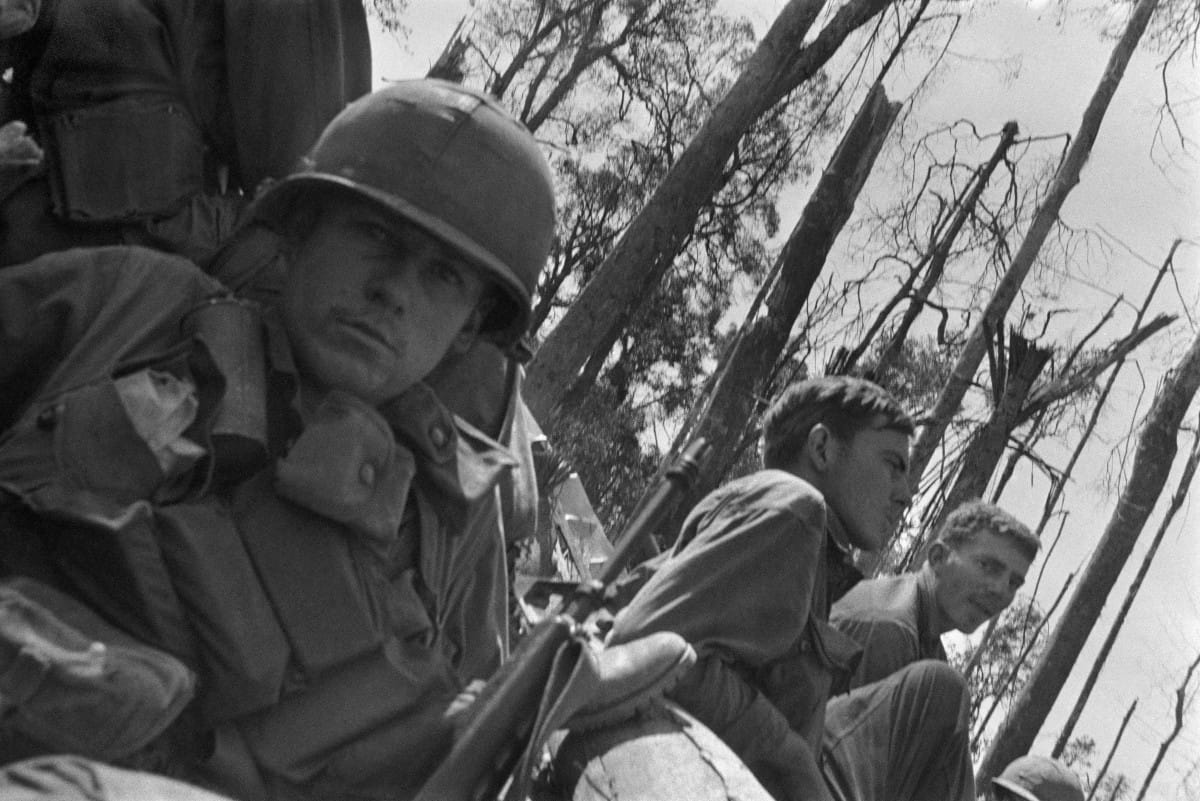US soldiers rest on Hill 875 near Dak To, on November 22, 1967, after the troops had secured the area during the Vietnam war. Street protests in Europe against the war had a significant political cost for the continent’s governments, which had to reconcile their support for the US.
