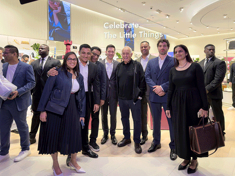 Aldo Bensadoun (C) with his Dubai team at the ALDO store in Dubai Mall. 