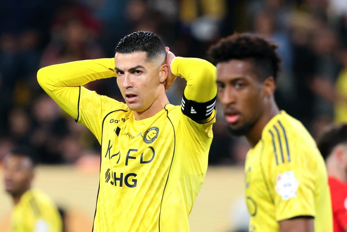 Nassr's Portuguese forward #07 Cristiano Ronaldo reacts during the Saudi Pro League football match between Al-Nassr FC and Al-Qadsiah at al-Awwal Park stadium in Riyadh on January 8, 2026.