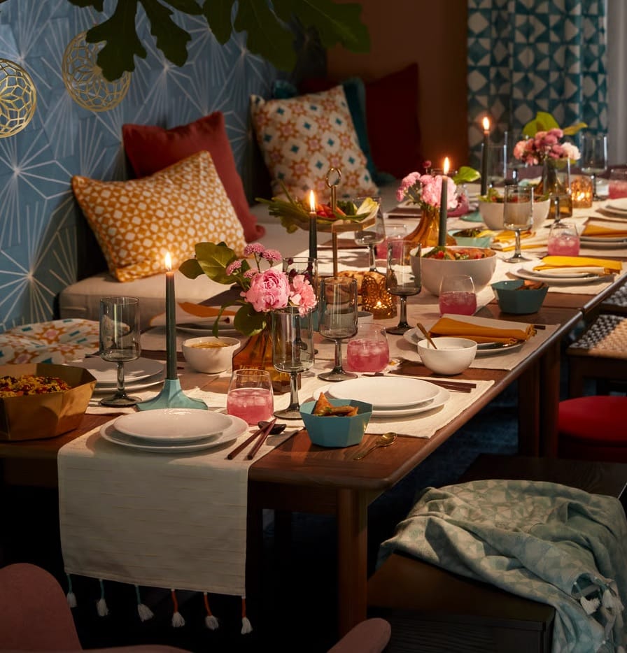 ikea-ramadan-sale-table-setting-with-colourful-pillows-and-candles
