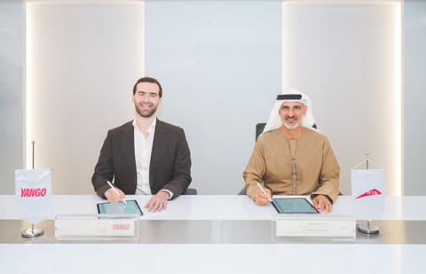 Ahmed Hashem Bahrozyan and Islam Abdul Karim during MoU signing ceremony in Dubai