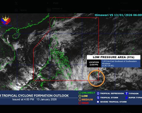 The low-pressure area (LPA) is the first potential weather disturbance of 2026 in the Philippines, a country prone to typhoons due to its location in the Pacific typhoon belt.