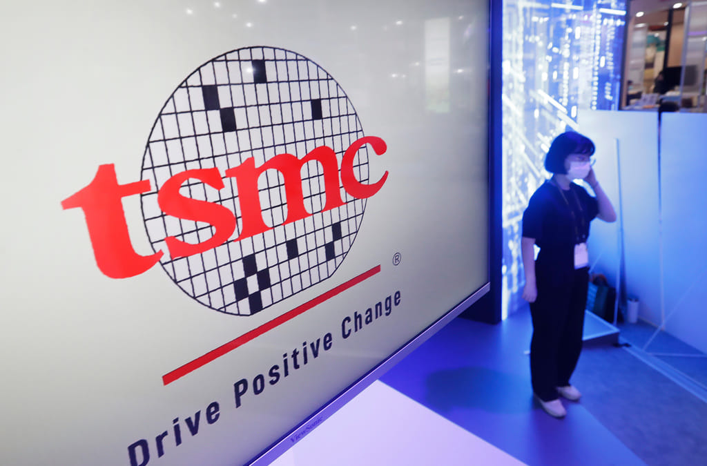 This photo shows the logo of TSMC (Taiwan Semiconductor Manufacturing Company) during the Taiwan Innotech Expo at the World Trade Center in Taipei, Taiwan, Oct. 14, 2022. (AP Photo/Chiang Ying-ying, File)