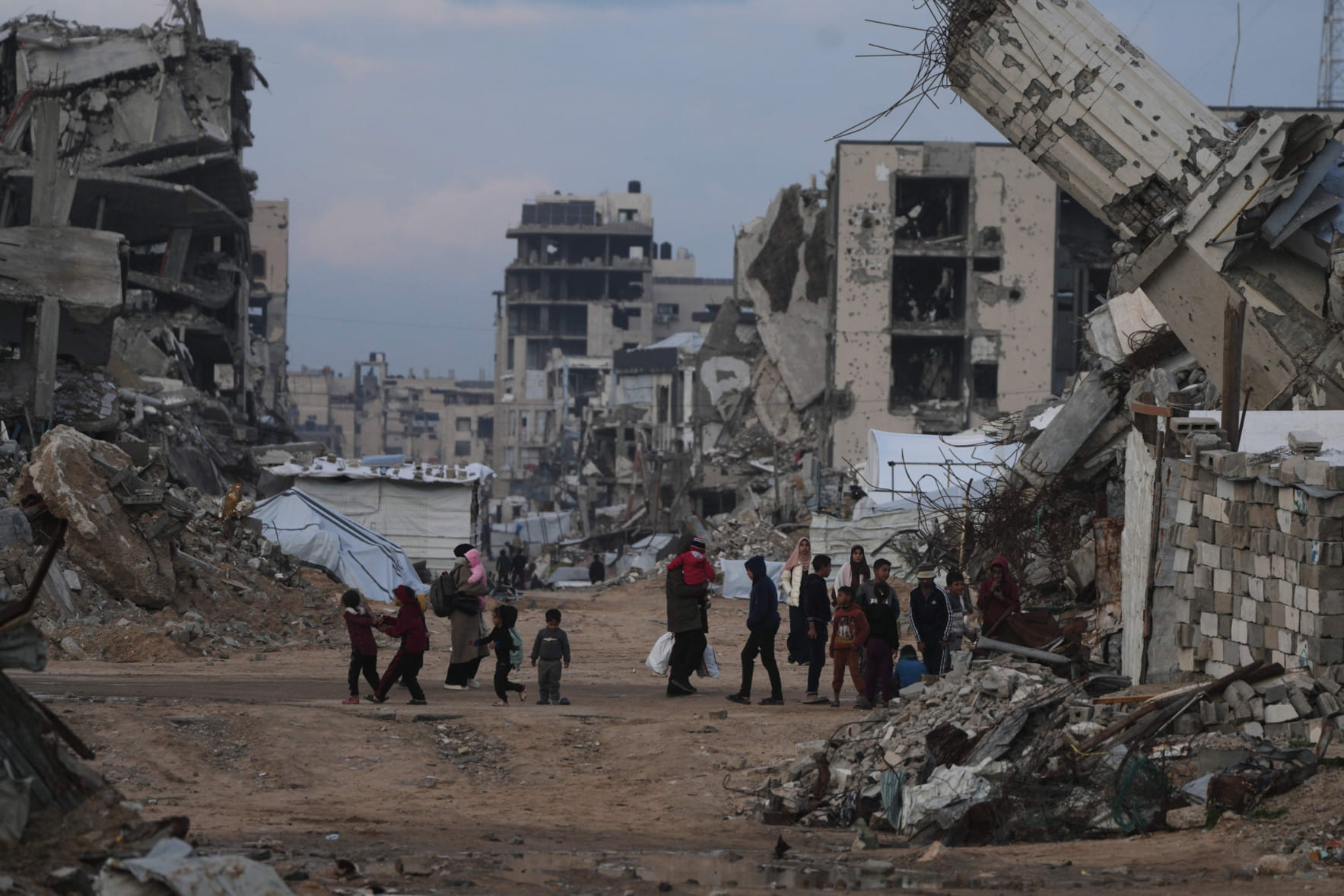 Buildings destroyed by Israeli air and ground operations in the Zeitoun neighborhood of Gaza City.  More than $50 billion is required to rebuild Gaza, according to estimates.