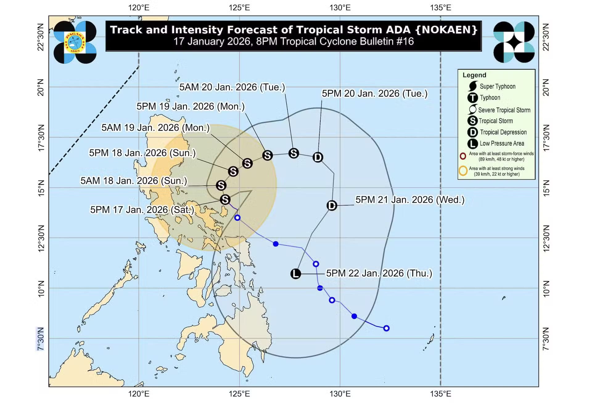 Looping: Storm forecast of Ada as of 8 pm on Saturday, Jan. 17, 2026.