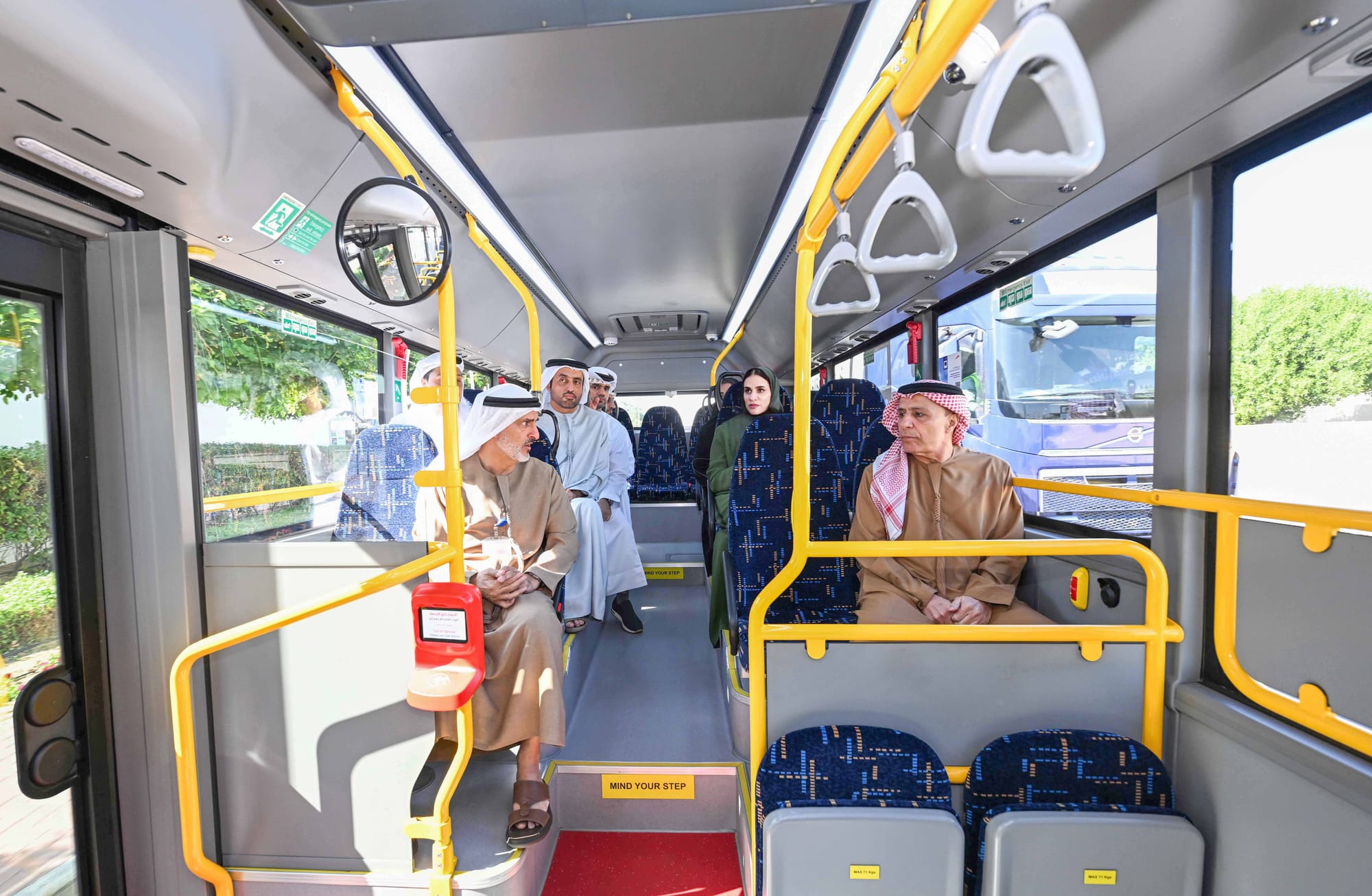 Mattar Al Tayer with senior RTA officials including Ahmed Hashem Bahrozyan, inspecting the new fleet of buses in Dubai