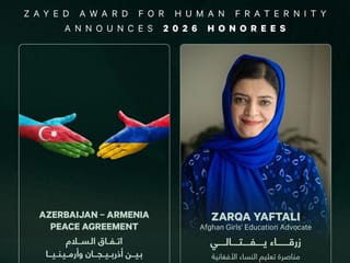 Zayed Award for Human Fraternity announces 2026 honourees