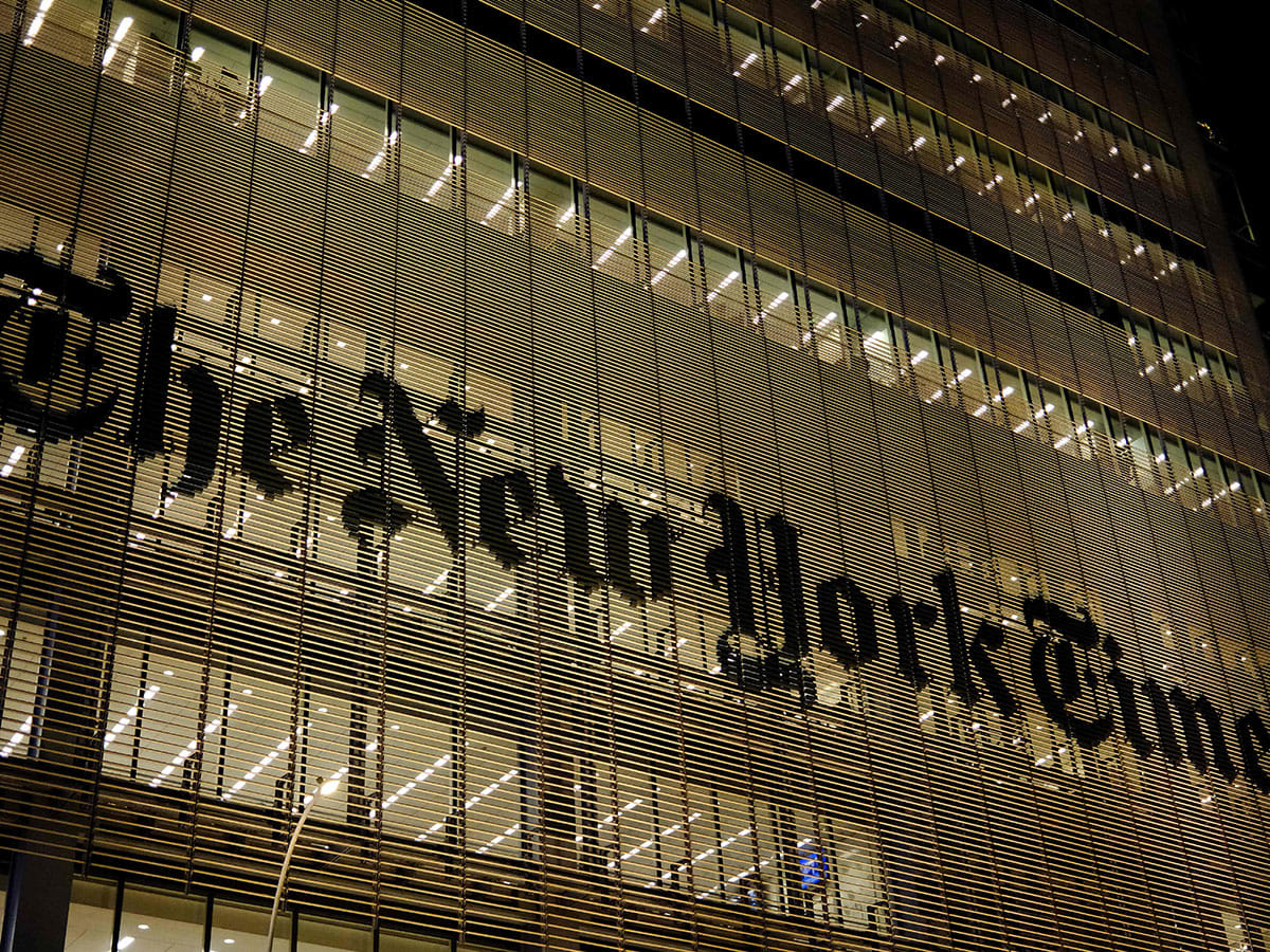 The New York times’ headquarters building is seen in New York City.