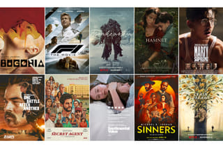 This combination of images show promotional art for Oscar nominees for best picture, top row from left, "Bugonia," "F1 The Movie," "Frankenstein," "Hamnet," "Marty Supreme." bottom row from left, "One Battle After Another," "The Secret Agent," "Sentimental Value," "Sinners," and "Train Dreams." (Focus Features/Warner Bros. Pictures/Netflix/Focus Features/A24/Warner Bros. Pictures/Neon/Neon/Warner Bros. Pictures/Netflix via AP)
