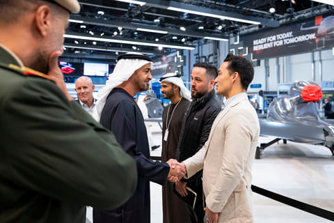 Sheikh Mohamed bin Zayed during a tour of the seventh edition of The Unmanned Systems Exhibition and Conference (UMEX) 2026, at ADNEC.
