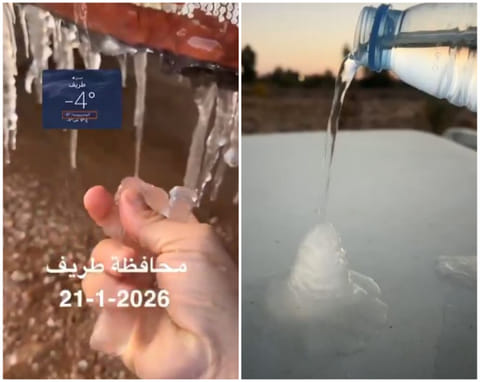 Rare cold wave in Saudi Arabia sees water freeze mid-air