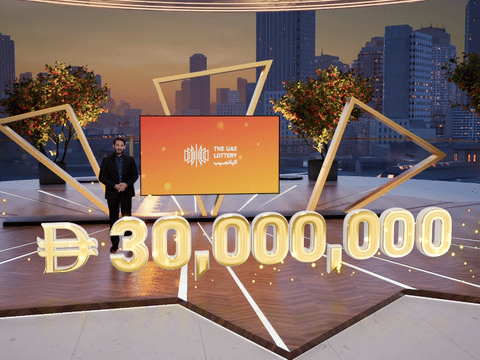 The UAE Lottery show host, Chadi Khalaf, during the draw held on Saturday.