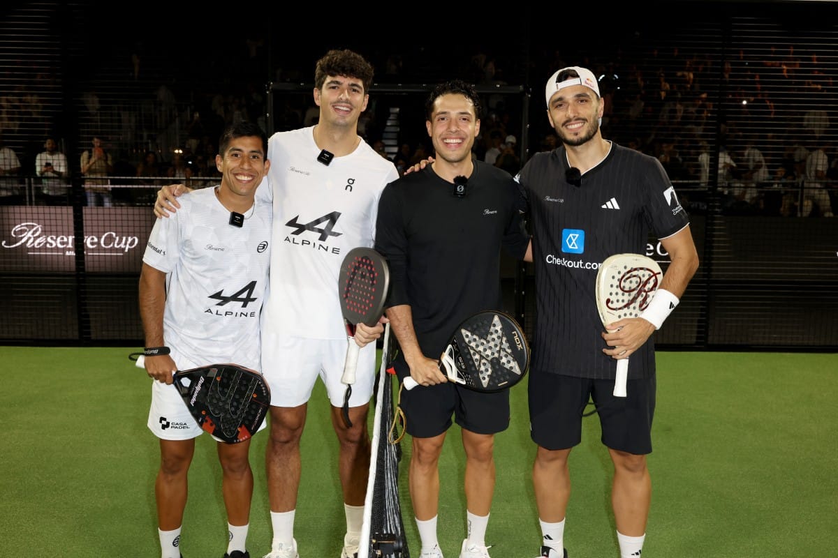 Arturo Coello (second from left), Agustin Tapia (third from left) attend the Reserve Cup Miami 2026 at Reserve Miami Seaplane on January 23, 2026 in Miami, Florida.