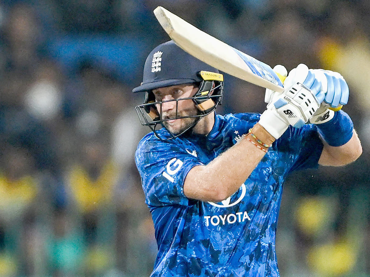 England's Joe Root plays a shot during the second ODI agaiinst Sri Lanka at the R. Premadasa International Cricket Stadium in Colombo on January 24, 2026. 