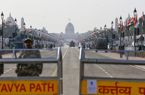 Security has been tightened on the eve of the Republic Day celebrations at Kartavya Path, in New Delhi.
