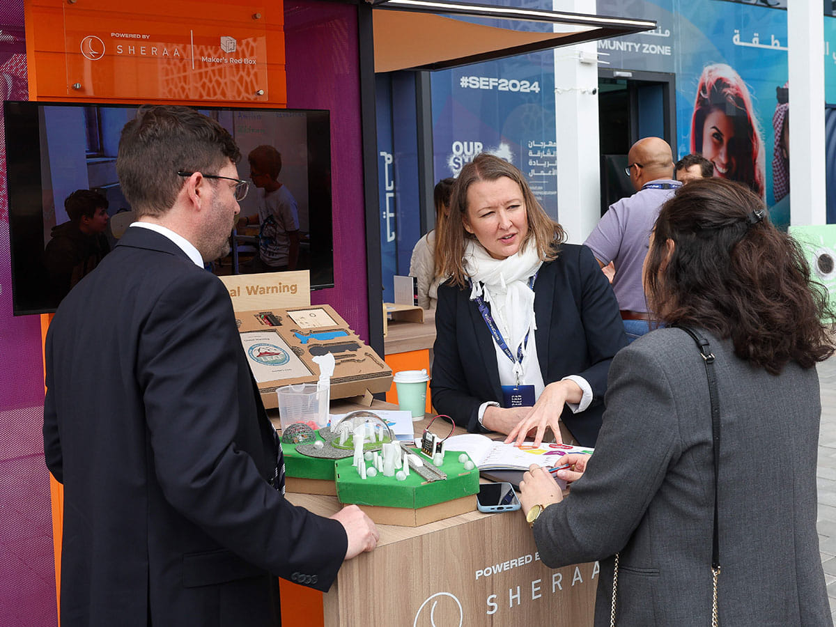 Guests interact with exhibitors at Sharjah Entrepreneurship Festival at the Sharjah Research Technology and Innovation Park, in this file photo.