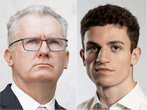 Sammy Yahood (right) has commented on social media that Islam is a "disgusting ideology". His Australian visa was cancelled three hours before his flight departed from Israel. At left is Australian Home Affairs Minister Tony Burke.

