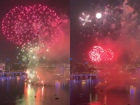 Screengrabs of the dazzling fireworks show at Dubai Festival City on Thursday night. 