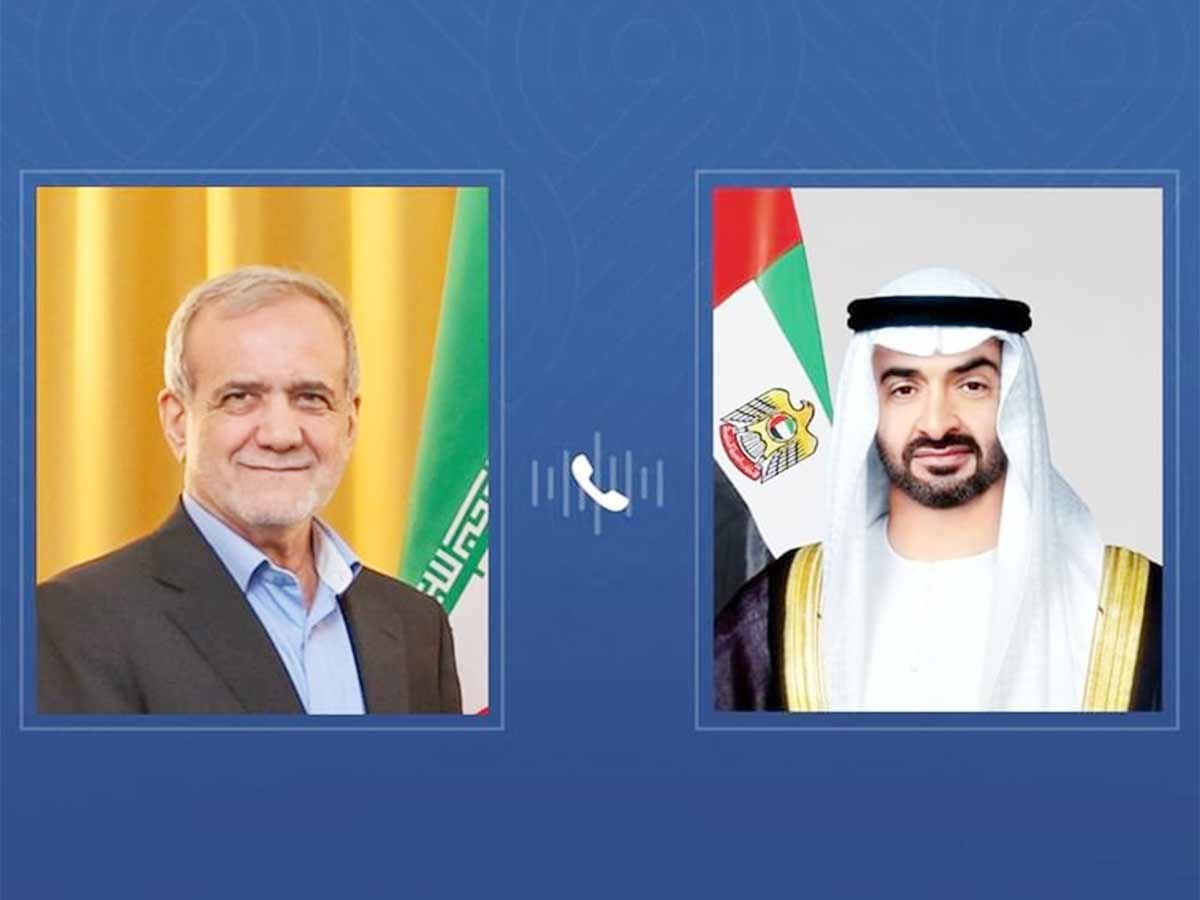 UAE President His Highness Sheikh Mohamed bin Zayed Al Nahyan and Dr Masoud Pezeshkian, President of Iran
