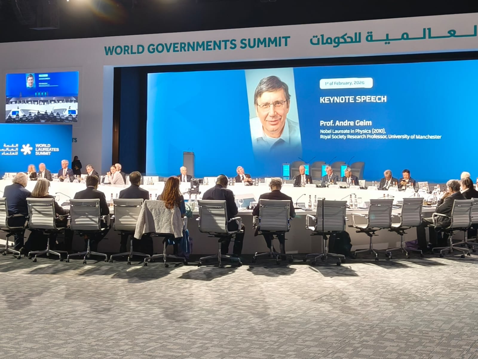 Scientists, Nobel Prize laureates and global policymakers attend the opening of the World Laureates Summit in Dubai. The event brings together more than 150 leading researchers and award winners to discuss the future of science and innovation.