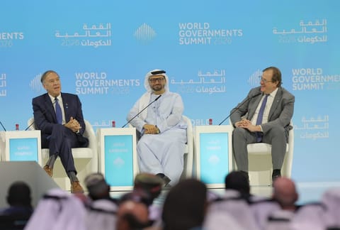 Mike Pompeo served as the 70th U.S. Secretary of State, Anwar Gargash, Diplomatic Advisor To UAE President and Frederick Kempe, President and CEO of the Atlantic Council during a session “The Geopolitical Reset” on the opening day of World Government Summit