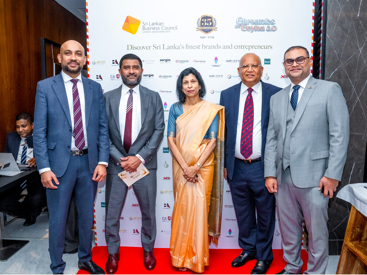Professor Arusha Cooray, Ambassador of Sri Lanka to the UAE, Suren Swaminathan, SLBC Chairman at the SLBC Exhibition Pavilion.