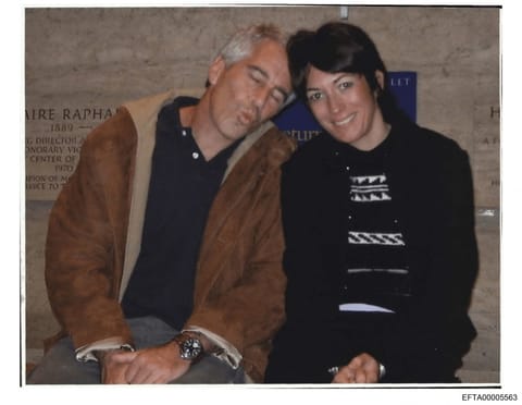 This undated photo provided by the US Justice Department on December 19, 2025 shows Jeffrey Epstein, a wealthy US financier who died in jail in 2019 while awaiting trial for sex trafficking underage girls, and his associate, Ghislaine Maxwell in an unidentified location.