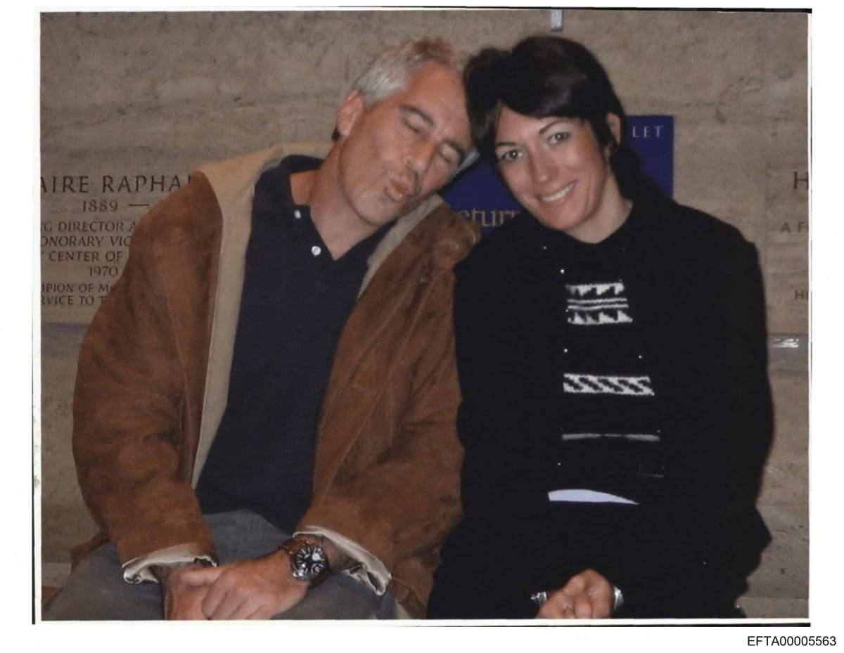This undated photo provided by the US Justice Department on December 19, 2025 shows Jeffrey Epstein, a wealthy US financier who died in jail in 2019 while awaiting trial for sex trafficking underage girls, and his associate, Ghislaine Maxwell in an unidentified location.