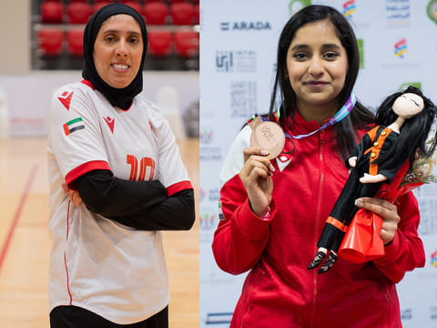 Basketball player Ameena Alhosani (left) and shooter Fatima Obaid Alsuwaidi.