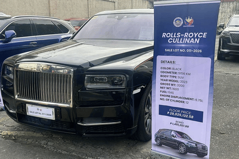 The Rolls Royce Cullinan that went under the hammer on Thursday (February 12, 2026). It is the vehicles that once formed part of a stable of nearly 40 luxury cars owned by ex-London-chambermaid-turned-flood-control-Queen Sarah Discaya and and her husband, Curlee.
