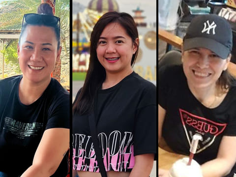 Jeane Baybin Adriano, Ressie Pineda, Mylyn Anciro (left to right)- Filipinos who are trying their best to make long-distance relationships from UAE work