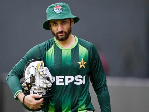 Pakistan's captain Salman Agha attends a training session on the eve of their 2026 ICC Men's T20 Cricket World Cup group stage match against India at the R Premadasa Stadium in Colombo on February 14, 2026. 