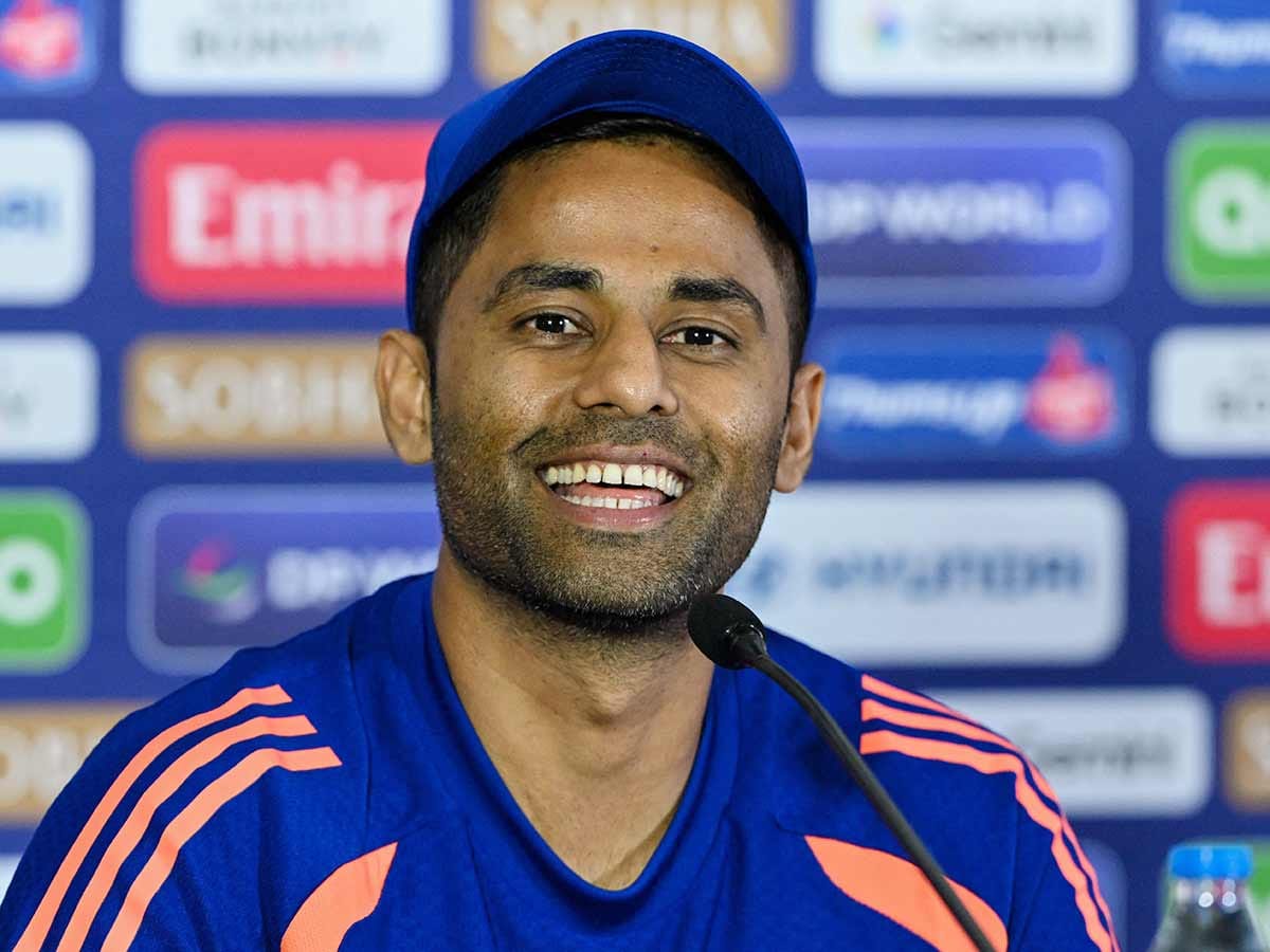 India's captain Suryakumar Yadav addresses a press conference on the eve of their 2026 ICC Men's T20 Cricket World Cup group stage match against Pakistan at the R Premadasa Stadium in Colombo on February 14, 2026. 
