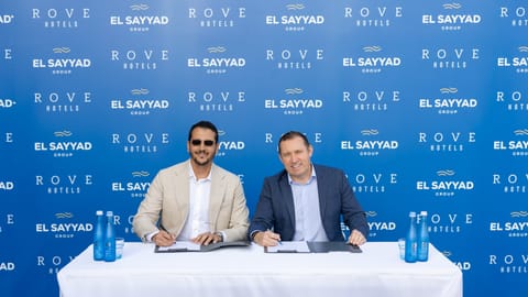 Paul Bridger, Chief Operating Officer at Rove Hotels and Khaled El Sayyad, CEO at El Sayyad Group inked an agreement that will bring a Rove Hotel to Egypt. 