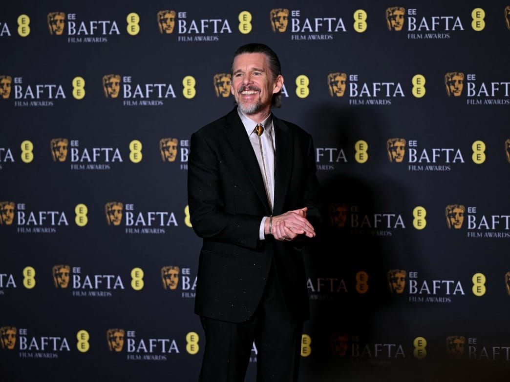 US actor Ethan Hawke poses during the BAFTA British Academy Film Awards ceremony at the Royal Festival Hall, Southbank Centre, in London, on February 22, 2026.