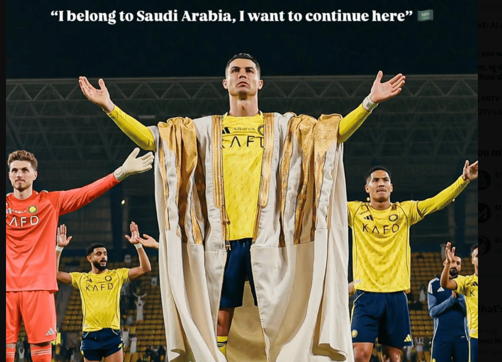 Ronaldo wearing the traditional Bisht after scoring 500 goals turning 30