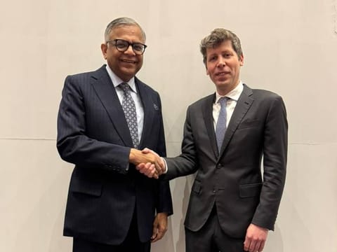 N Chadrasekaran, Chairman, Tata Sons and Sam Altman, CEO Open AI. 