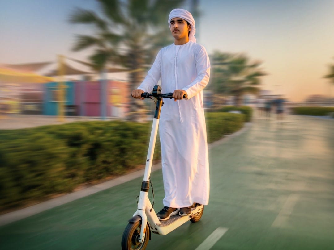 Permit, helmet and designated lanes required under Dubai regulations.
