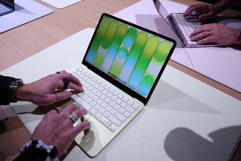 The newly released MacBook Neo is displayed during the "Special Apple Experience" launch event at the Apple Store in the Manhattan borough of New York City, on March 4, 2026.
