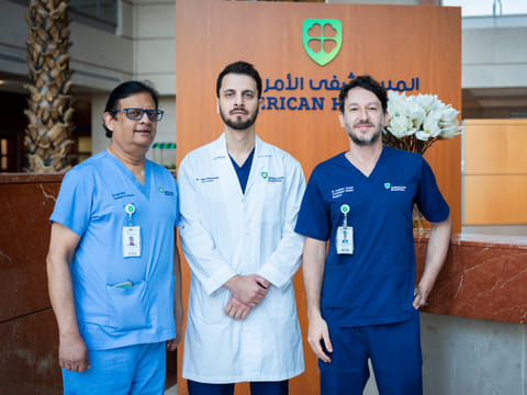 Dr Hani Nachawati (centre), Consultant Oral Surgeon and Implantologist, with plastic surgeons Dr Dev S. Roy (left) and Dr Luciano Tracia at the American Hospital Dubai
