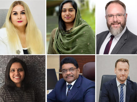 Clockwise: Natalia Svetenok, Nancy Salman, Matthew Burfield, Tom Meakin, Dr Pramod Mahajan, Sudheesha Rahul