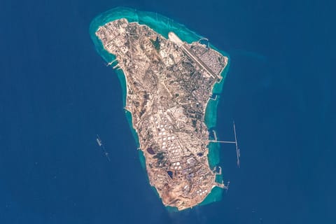 This handout image taken by the European Space Agency (ESA) captured by the Copernicus Sentinel-2 satellite shows a view of Iran's Kharg Island.