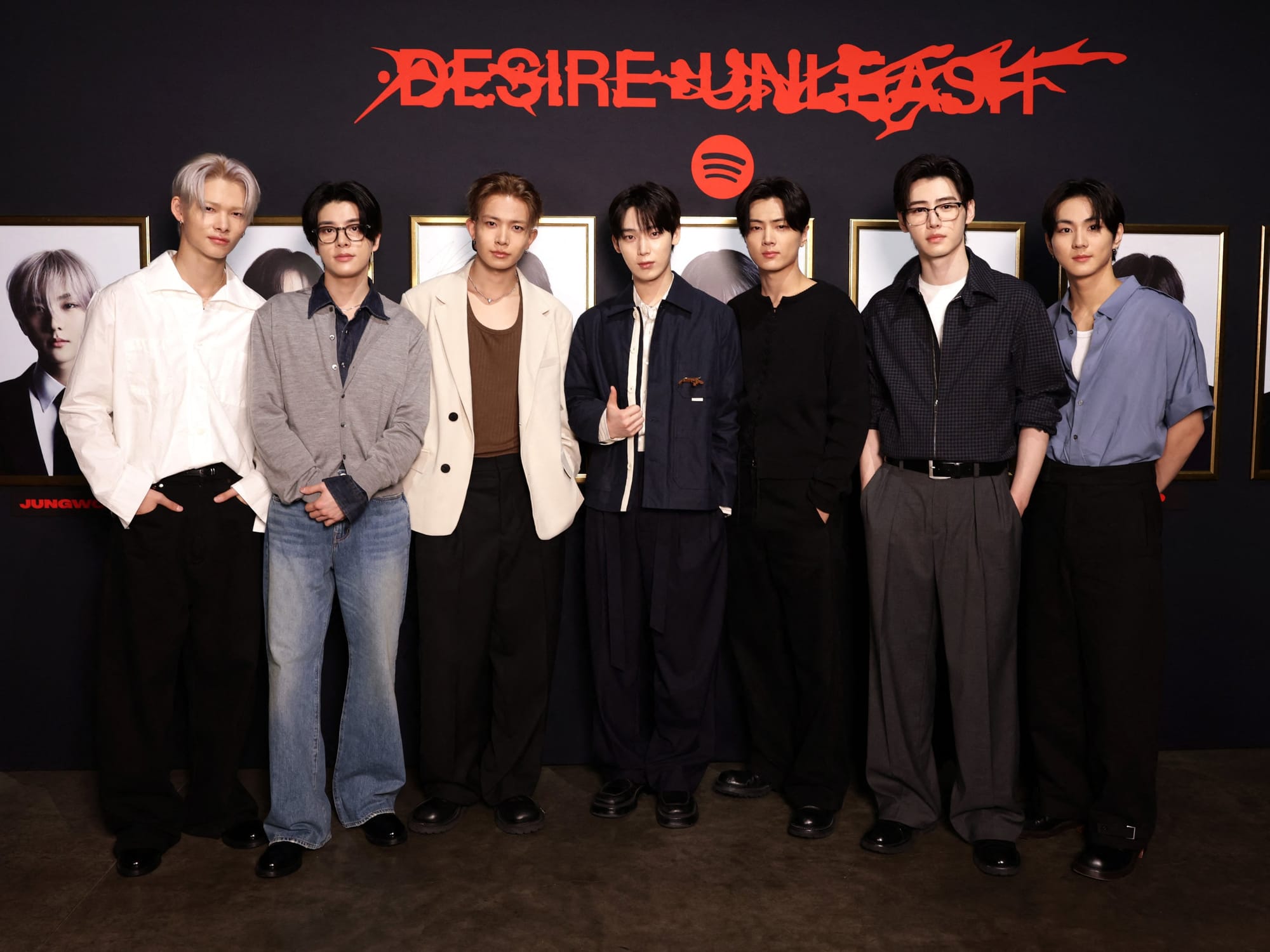 Ni-ki, Jake, Heeseung, Sunoo, Jay, Sunghoon and Jungwon of ENHYPEN attend MAISON ENHYPEN: Los Angeles at NYA-East on August 17, 2025 in Los Angeles, California.